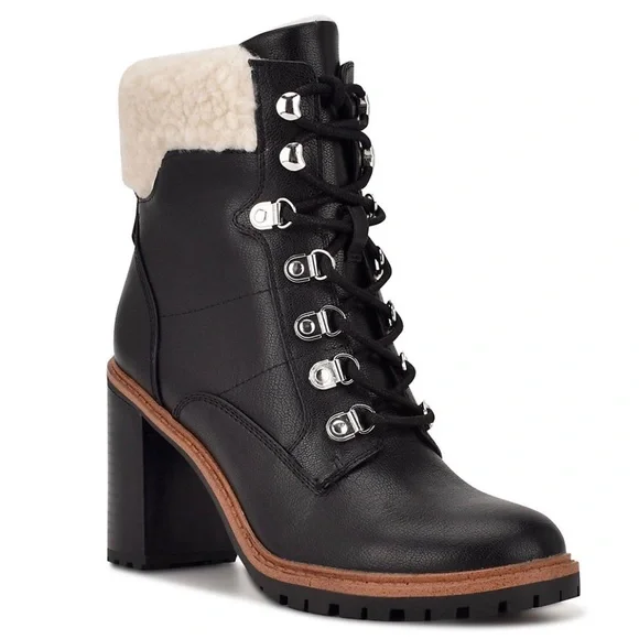 Nine West Shoes Nine West Peer Black Sherpa Cuff Ankle Moto